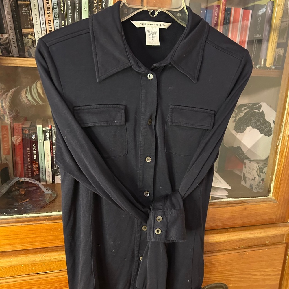 Diane Von Furstenberg Navy Button-Down Shirt